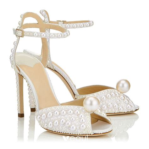 open toe pearl bridal shoes